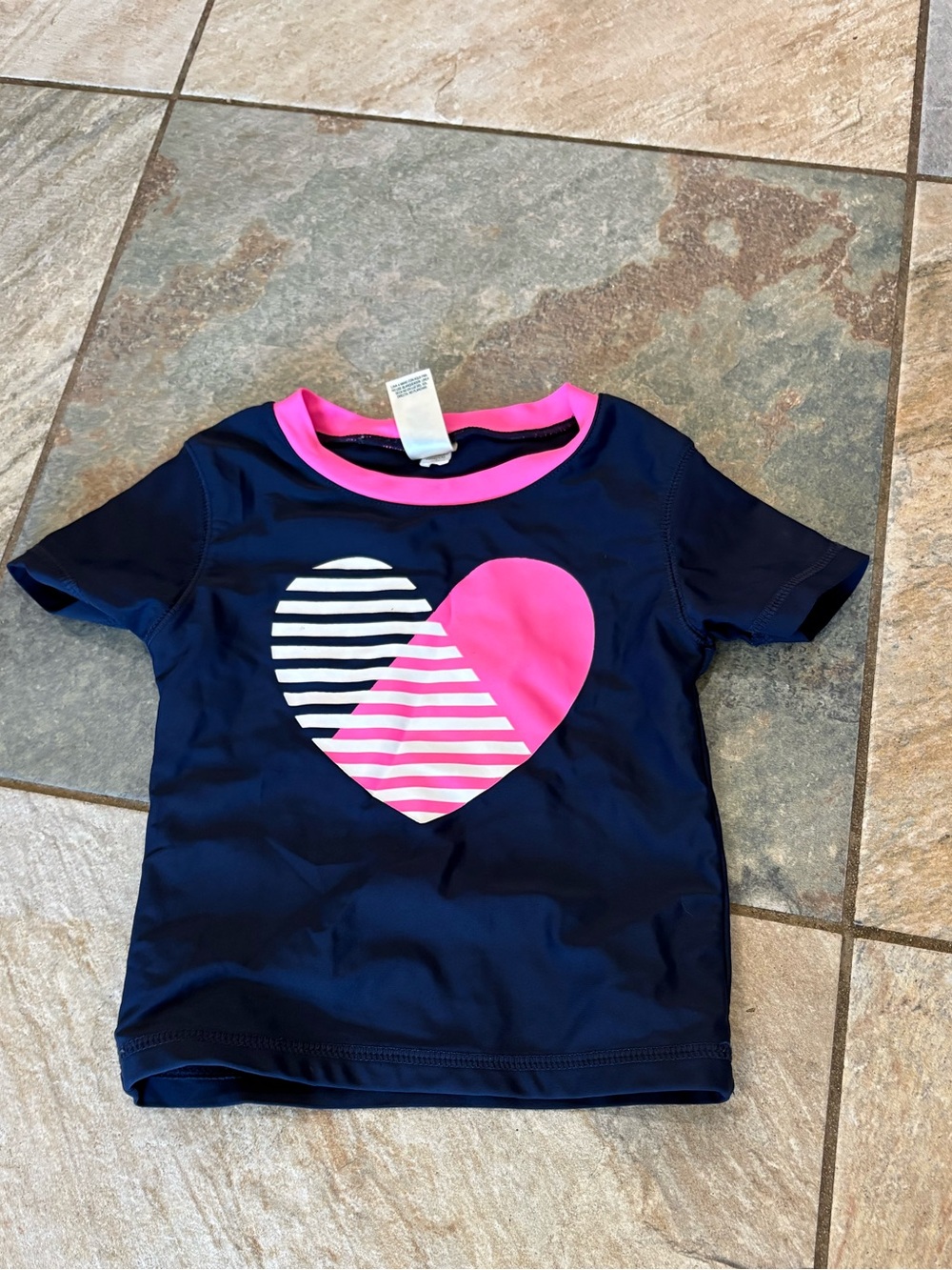 Oshkosh B’gosh navy blue with hot pink trim & heart swim top short sleeve 3T